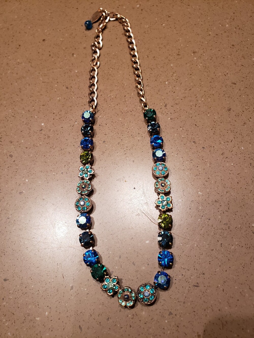 Mariana Blossom Necklace In Teal Green & Royal Blue Crystals